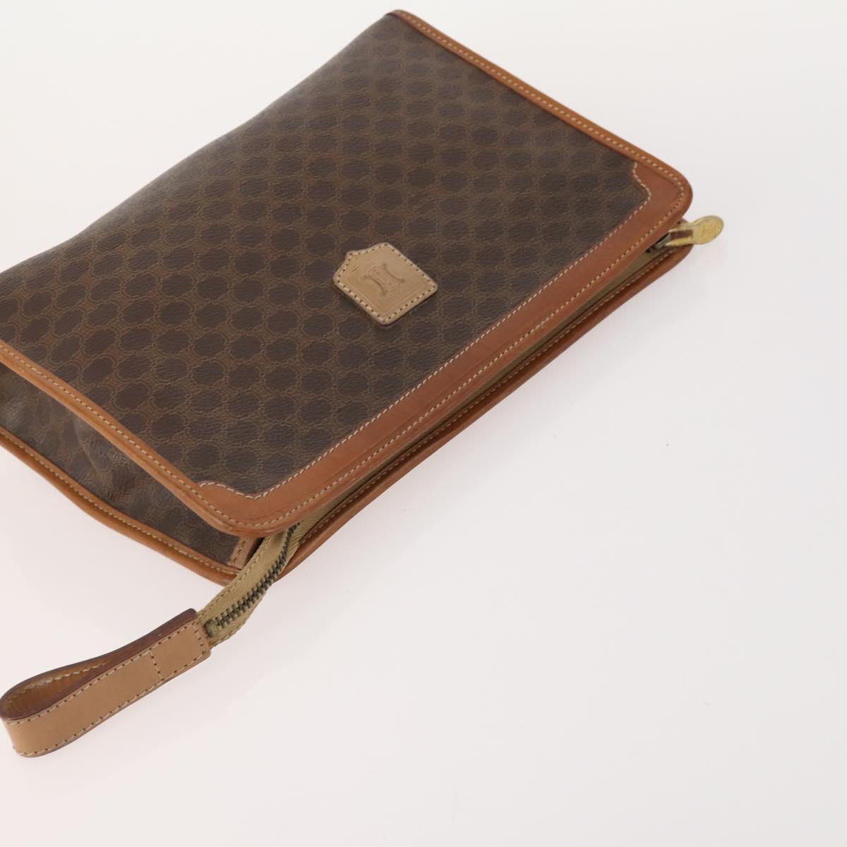 CELINE Macadam Canvas Clutch Bag PVC Leather 3 Set Brown Auth 174585