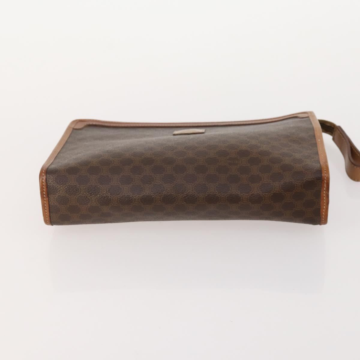 CELINE Macadam Canvas Clutch Bag PVC Leather 3 Set Brown Auth 174585