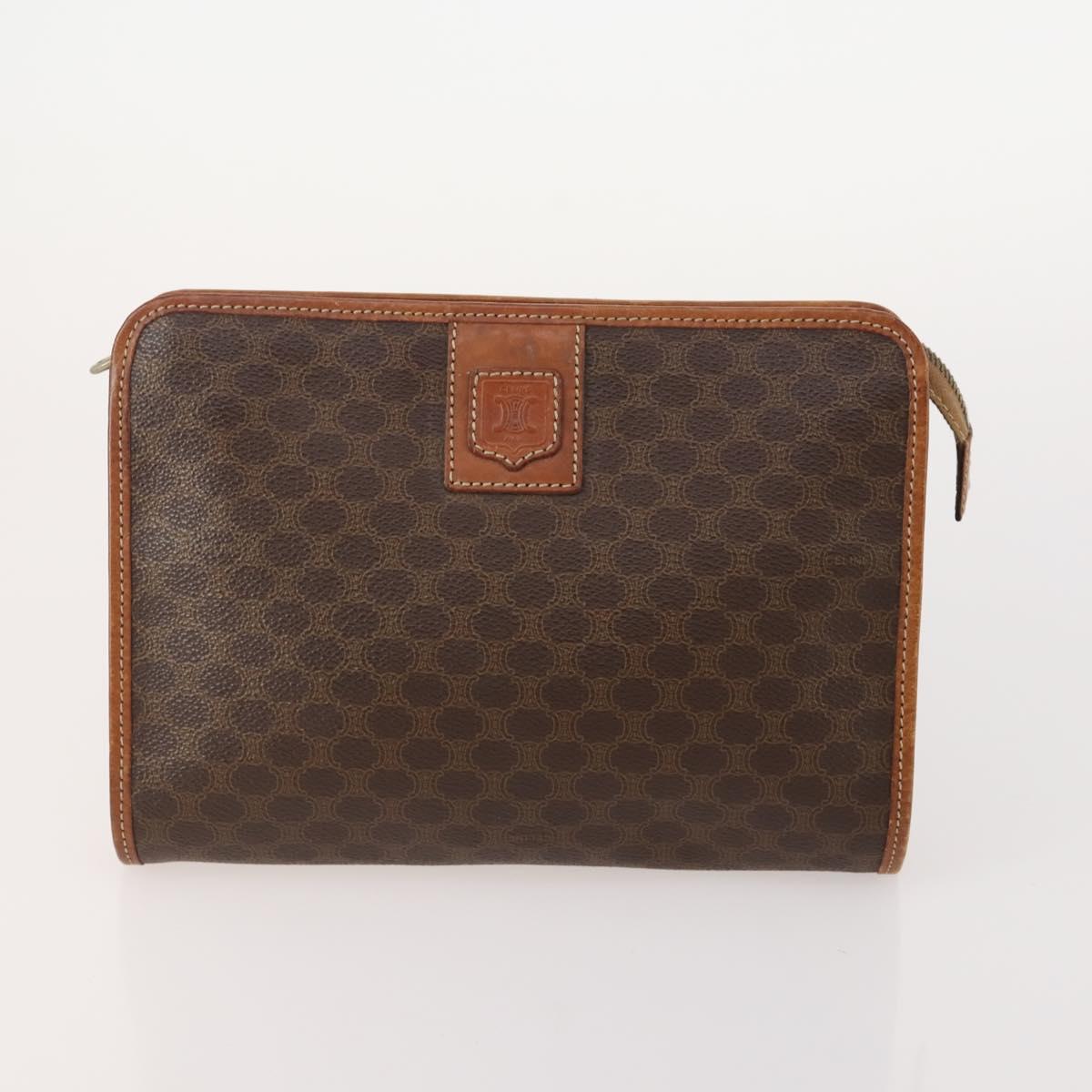 CELINE Macadam Canvas Clutch Bag PVC Leather 3 Set Brown Auth 174585