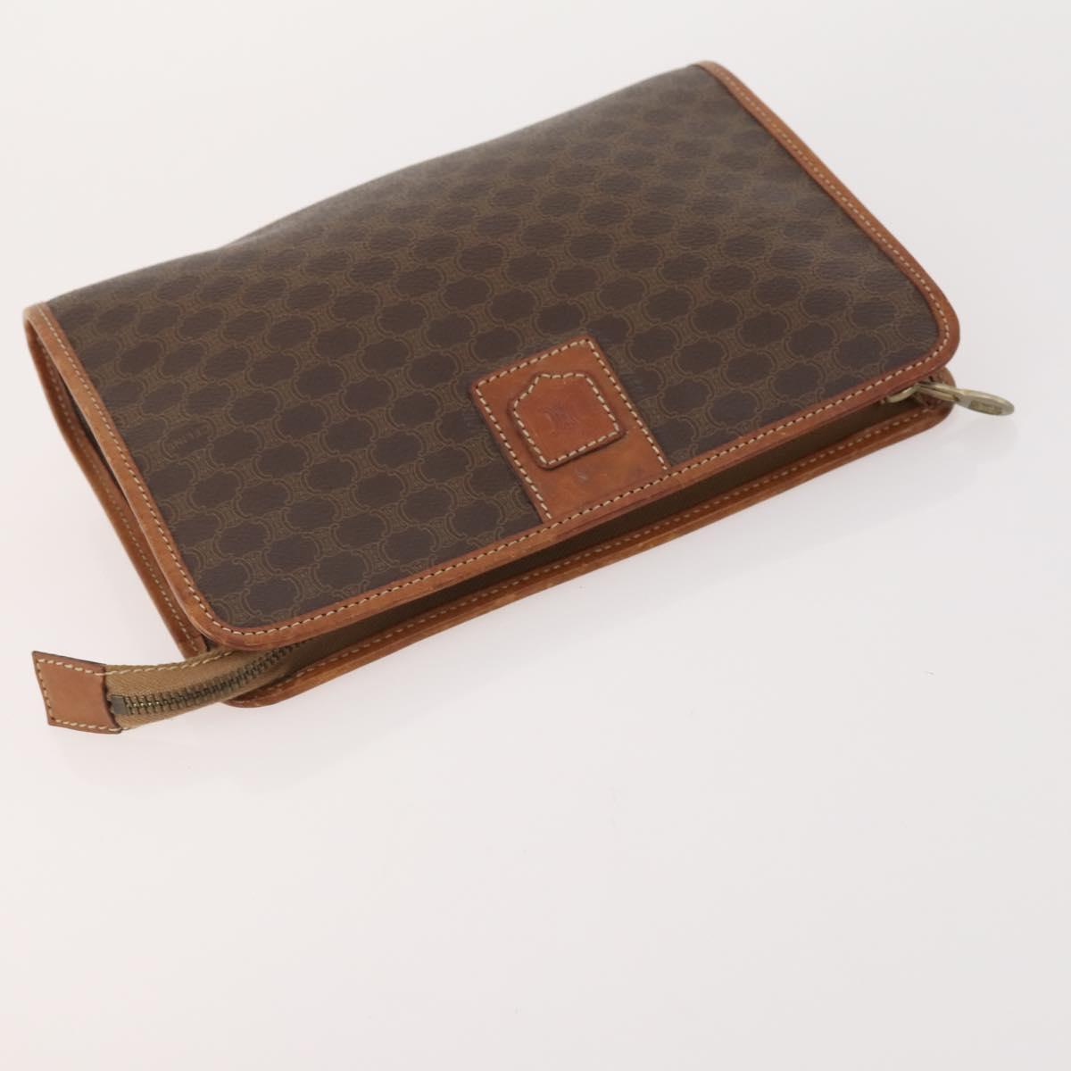 CELINE Macadam Canvas Clutch Bag PVC Leather 3 Set Brown Auth 174585