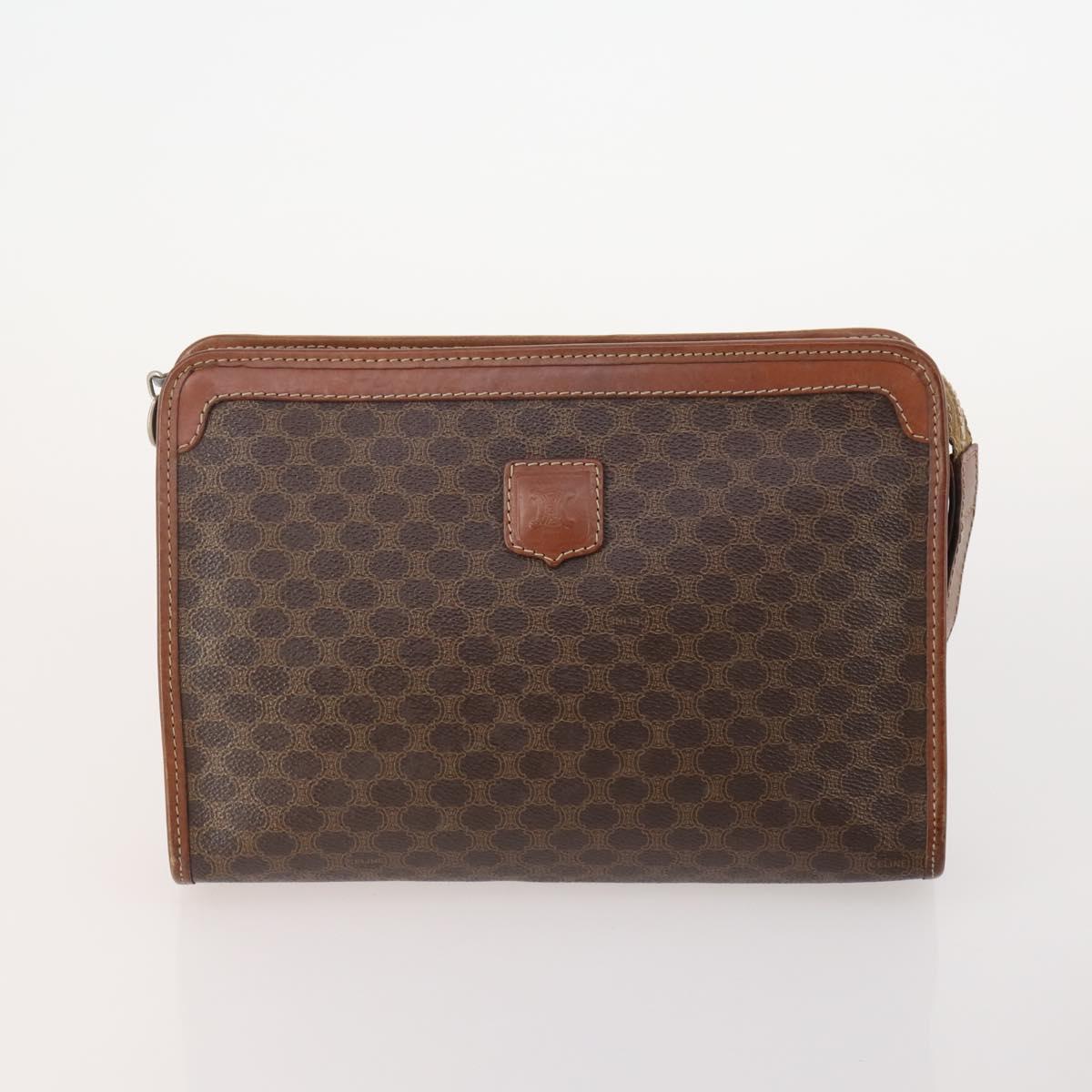 CELINE Macadam Canvas Clutch Bag PVC Leather 3 Set Brown Auth 174585