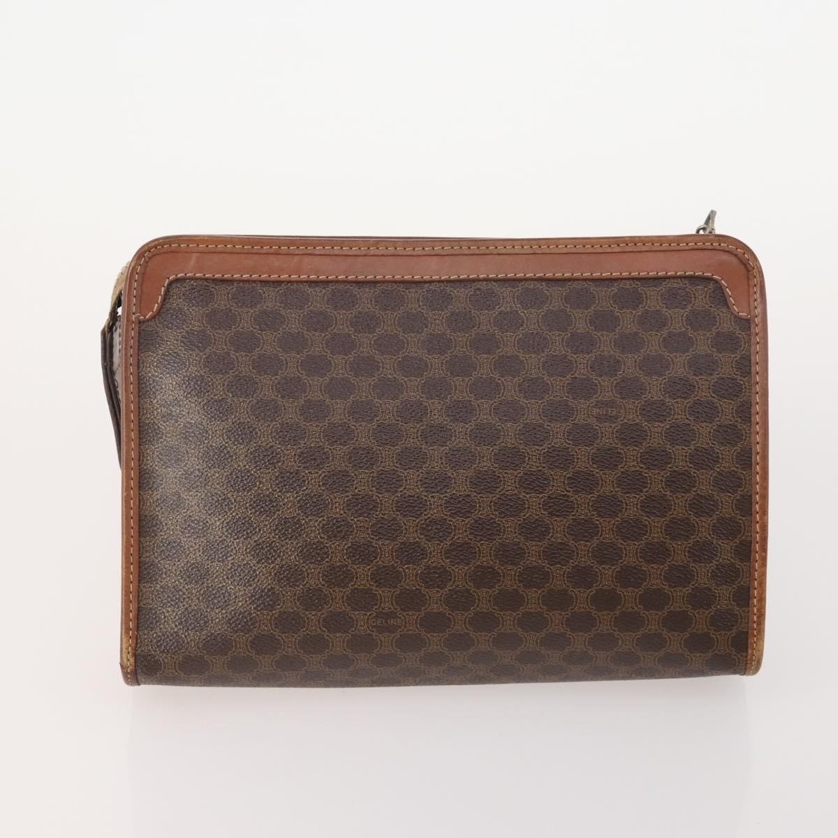 CELINE Macadam Canvas Clutch Bag PVC Leather 3 Set Brown Auth 174585
