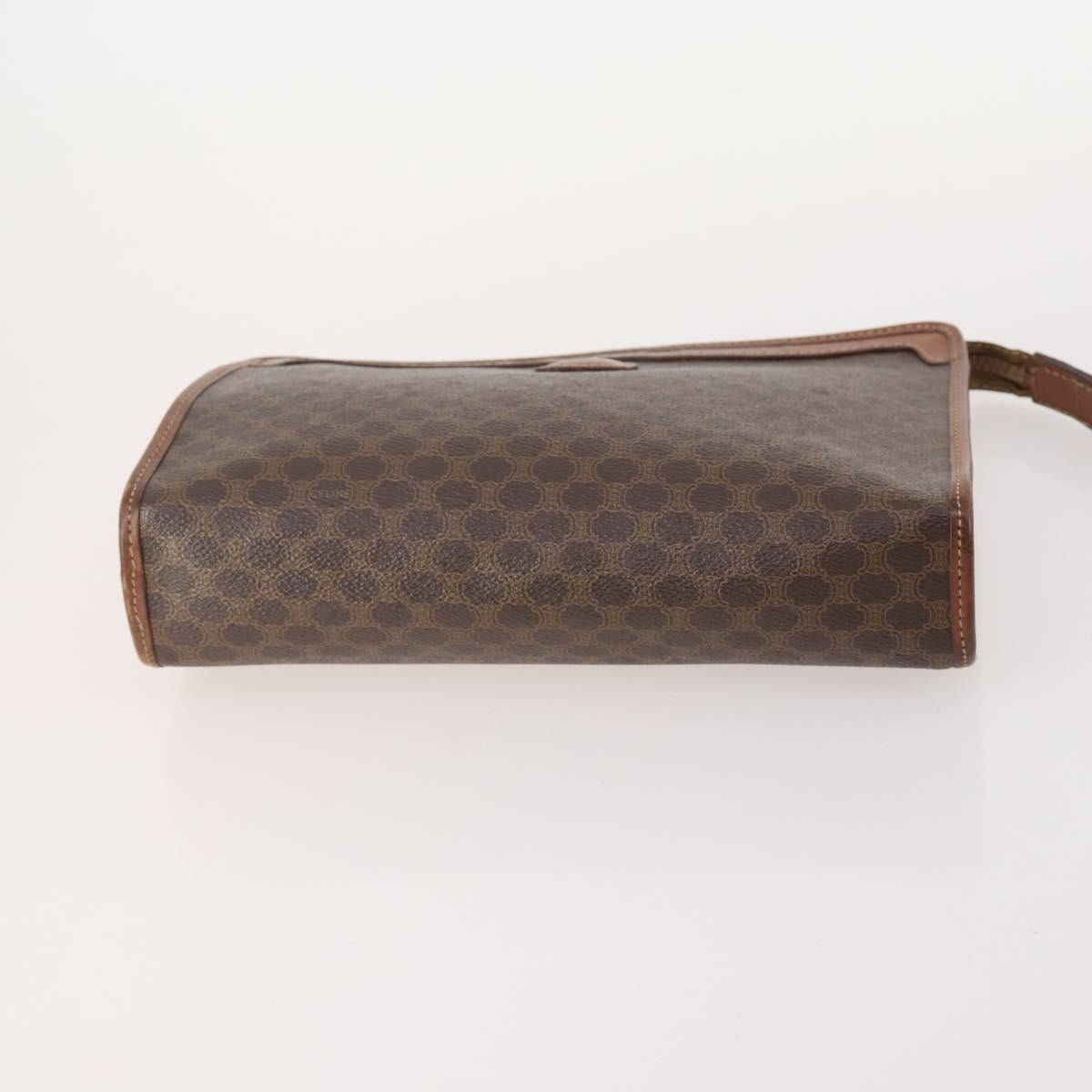 CELINE Macadam Canvas Clutch Bag PVC Leather 3 Set Brown Auth 174585