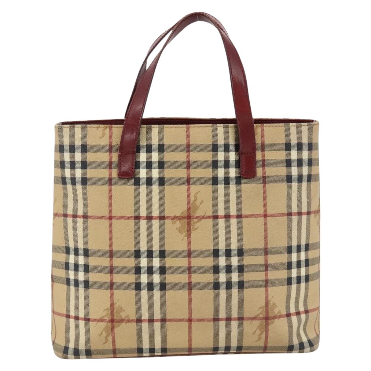 BURBERRY Nova Check Hand Bag PVC Beige Silver Auth 174589