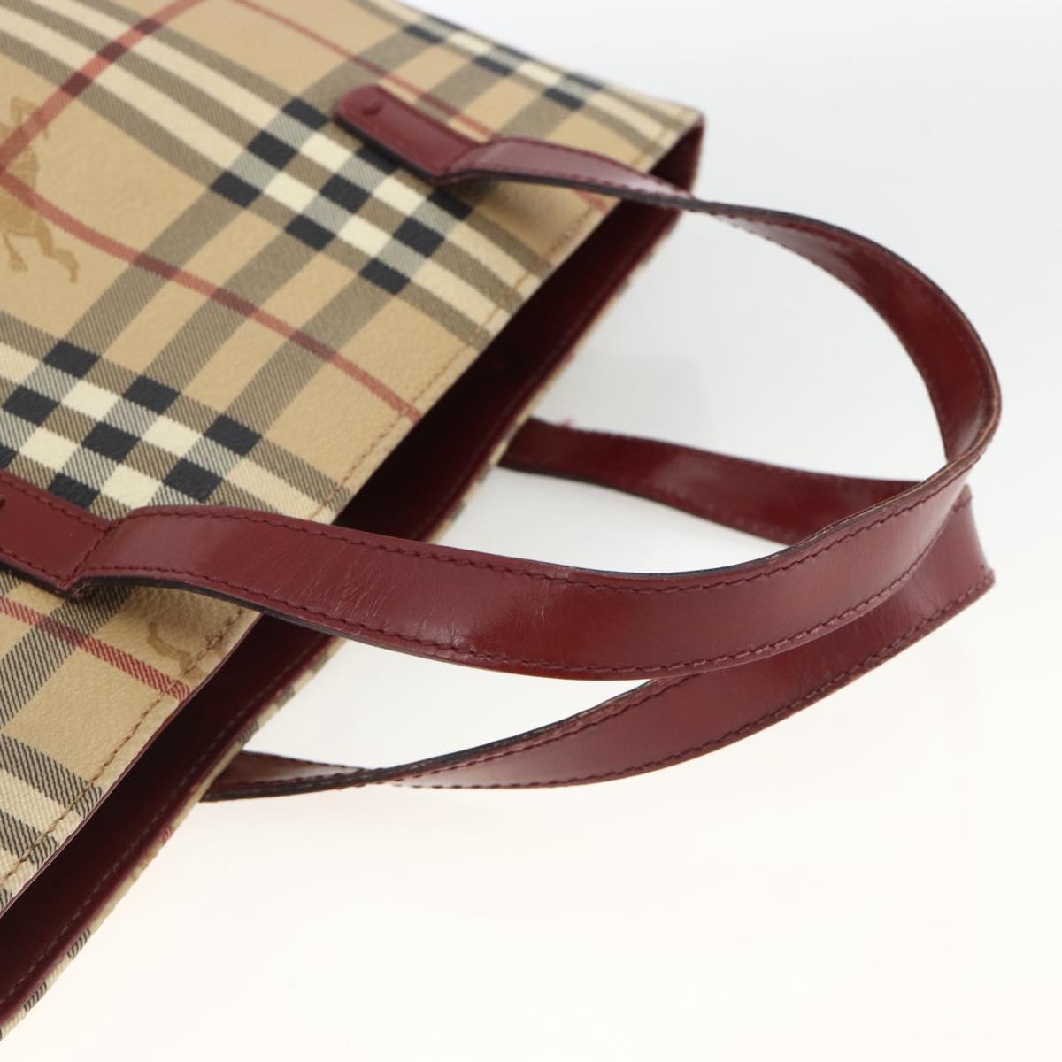 BURBERRY Nova Check Hand Bag PVC Beige Silver Auth 174589