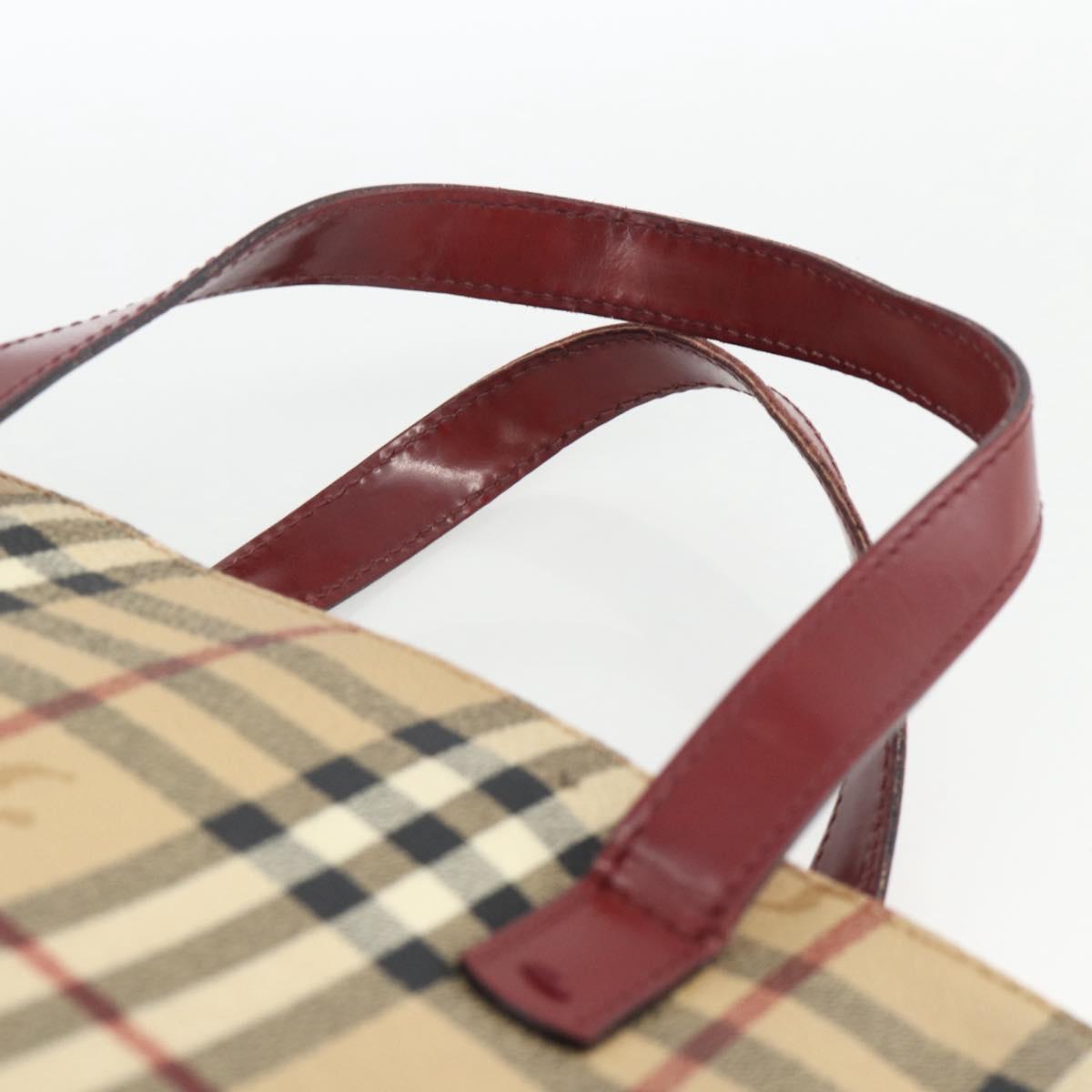 BURBERRY Nova Check Hand Bag PVC Beige Silver Auth 174589