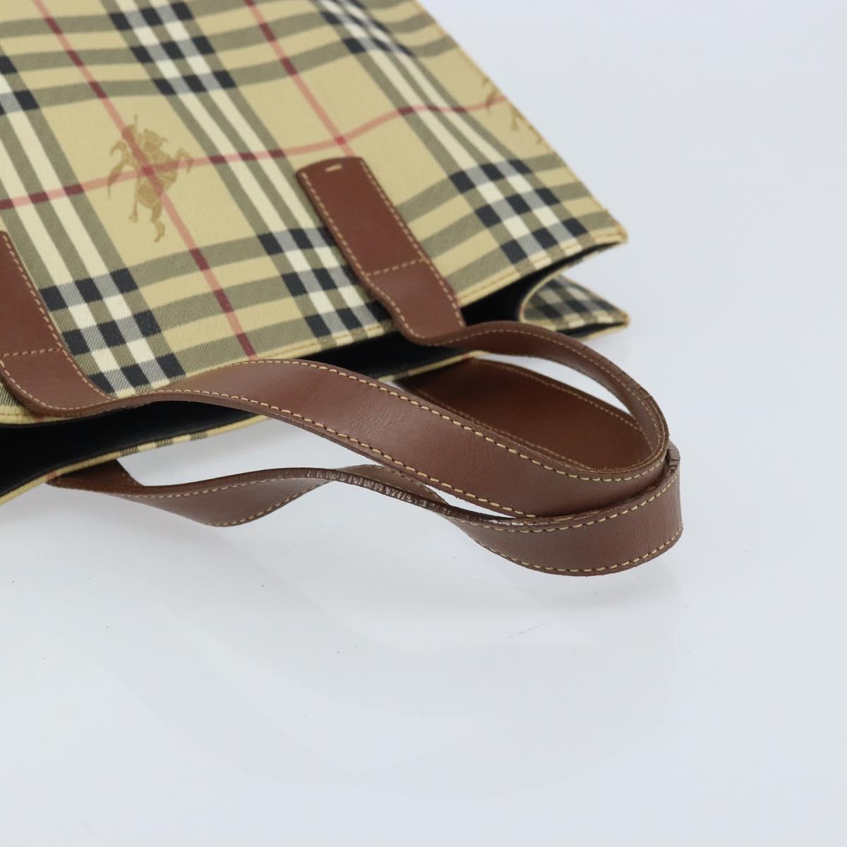 BURBERRY Nova Check Hand Bag PVC Beige Gold Auth 174590