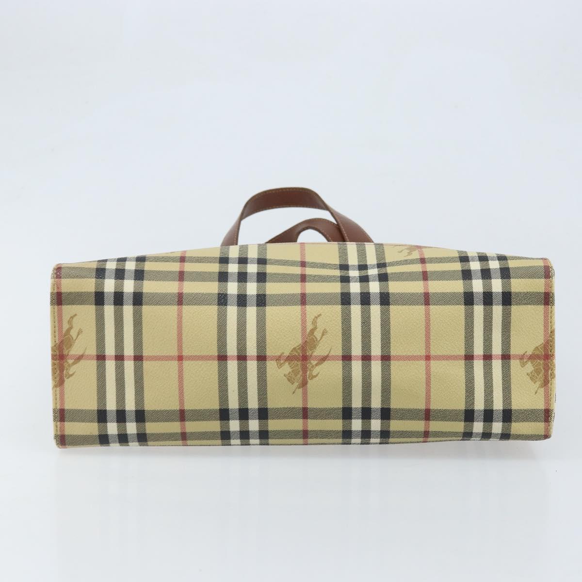 BURBERRY Nova Check Hand Bag PVC Beige Gold Auth 174590