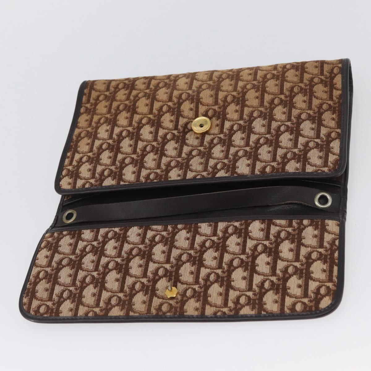 Christian Dior Trotter Canvas Clutch Bag Brown Gold Auth 174592