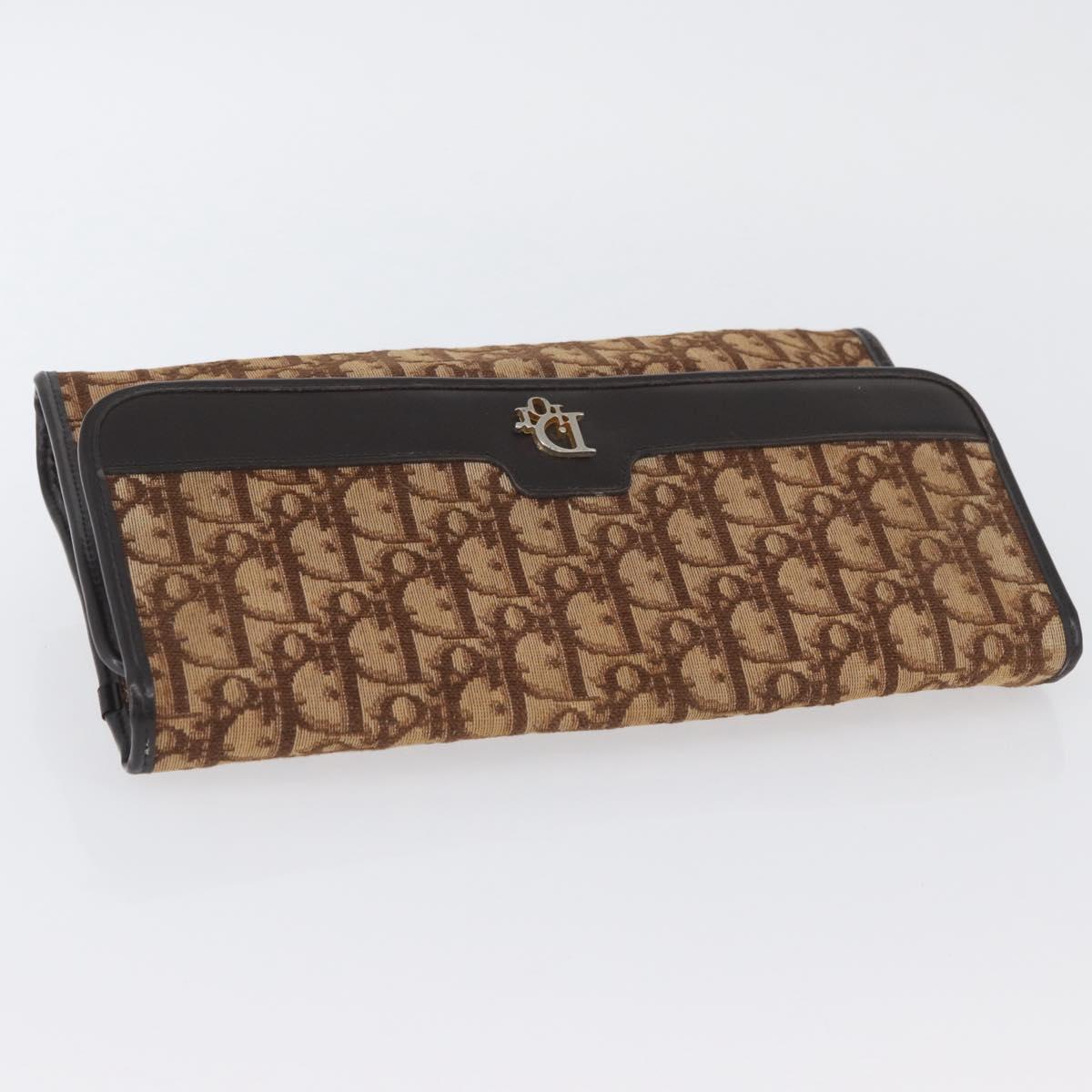 Christian Dior Trotter Canvas Clutch Bag Brown Gold Auth 174592
