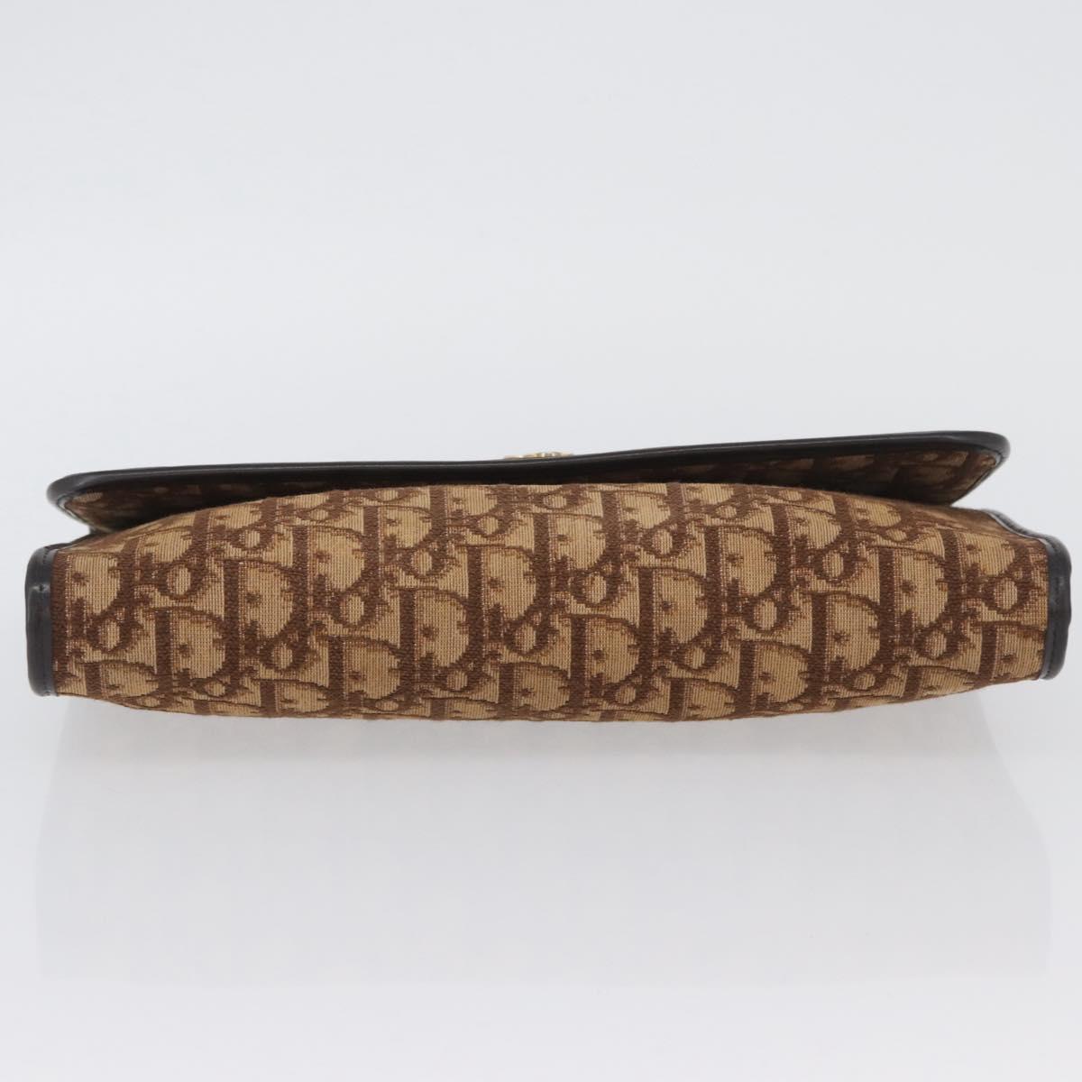 Christian Dior Trotter Canvas Clutch Bag Brown Gold Auth 174592