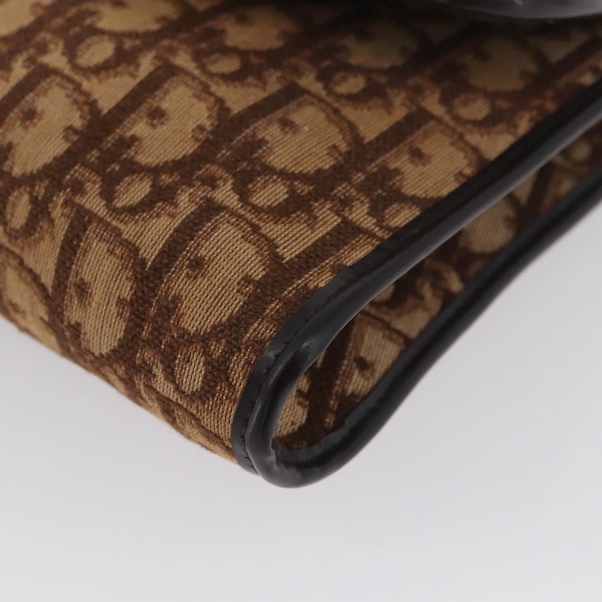 Christian Dior Trotter Canvas Clutch Bag Brown Gold Auth 174592