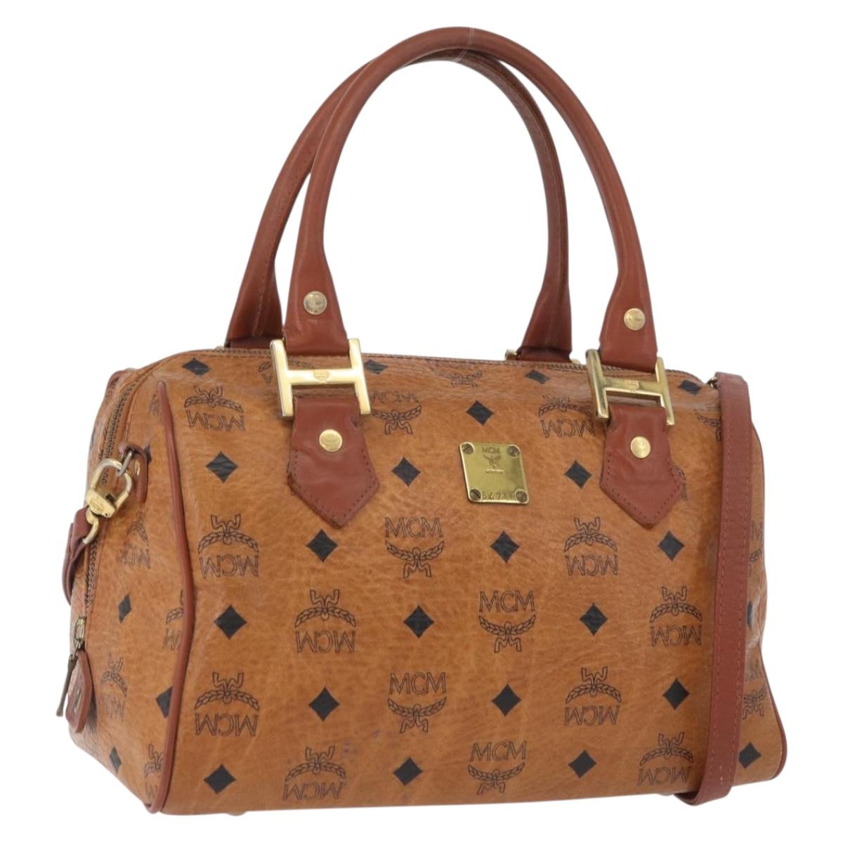 MCM Vicetos Logogram Hand Bag PVC Leather 2way Brown Gold Auth 174594