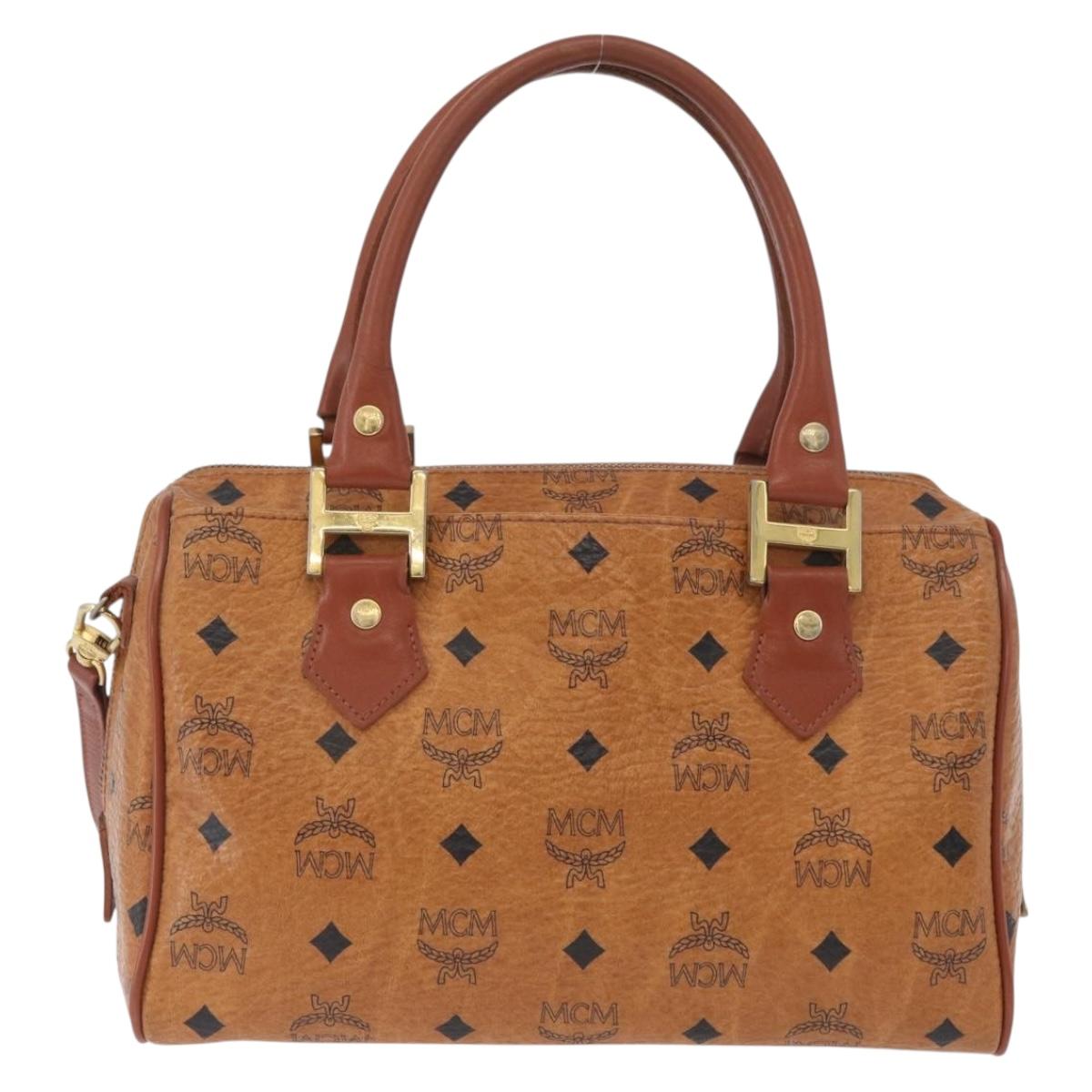 MCM Vicetos Logogram Hand Bag PVC Leather 2way Brown Gold Auth 174594