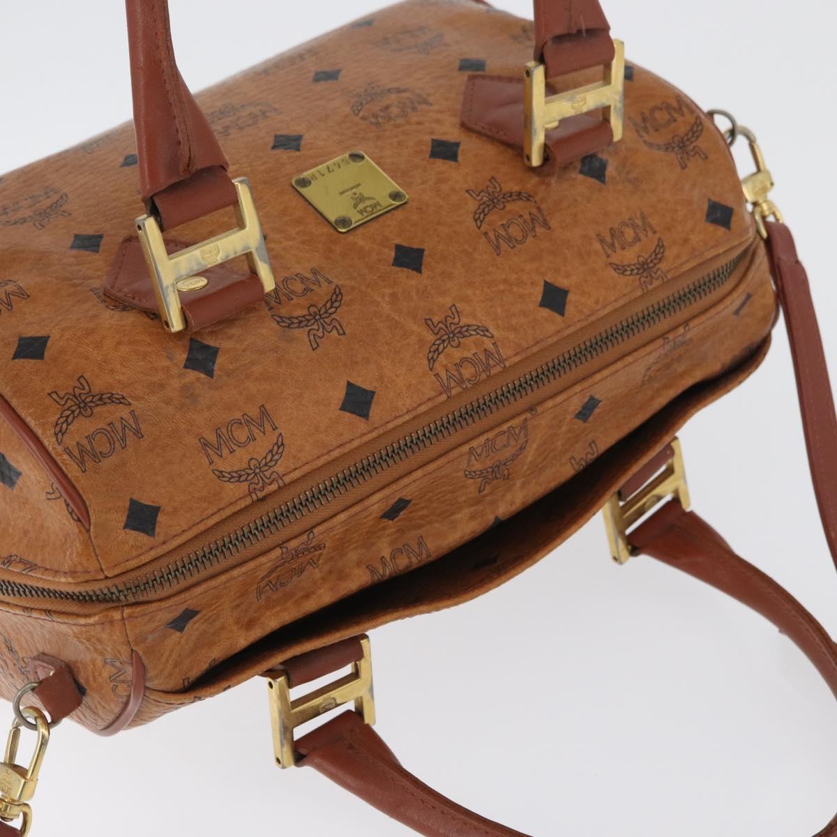 MCM Vicetos Logogram Hand Bag PVC Leather 2way Brown Gold Auth 174594