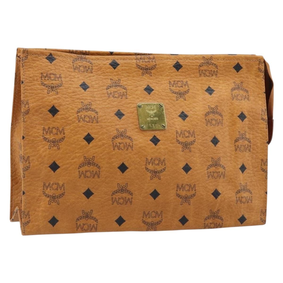 MCM Logogram Vicetos Clutch Bag PVC Leather Brown Gold Auth 174595