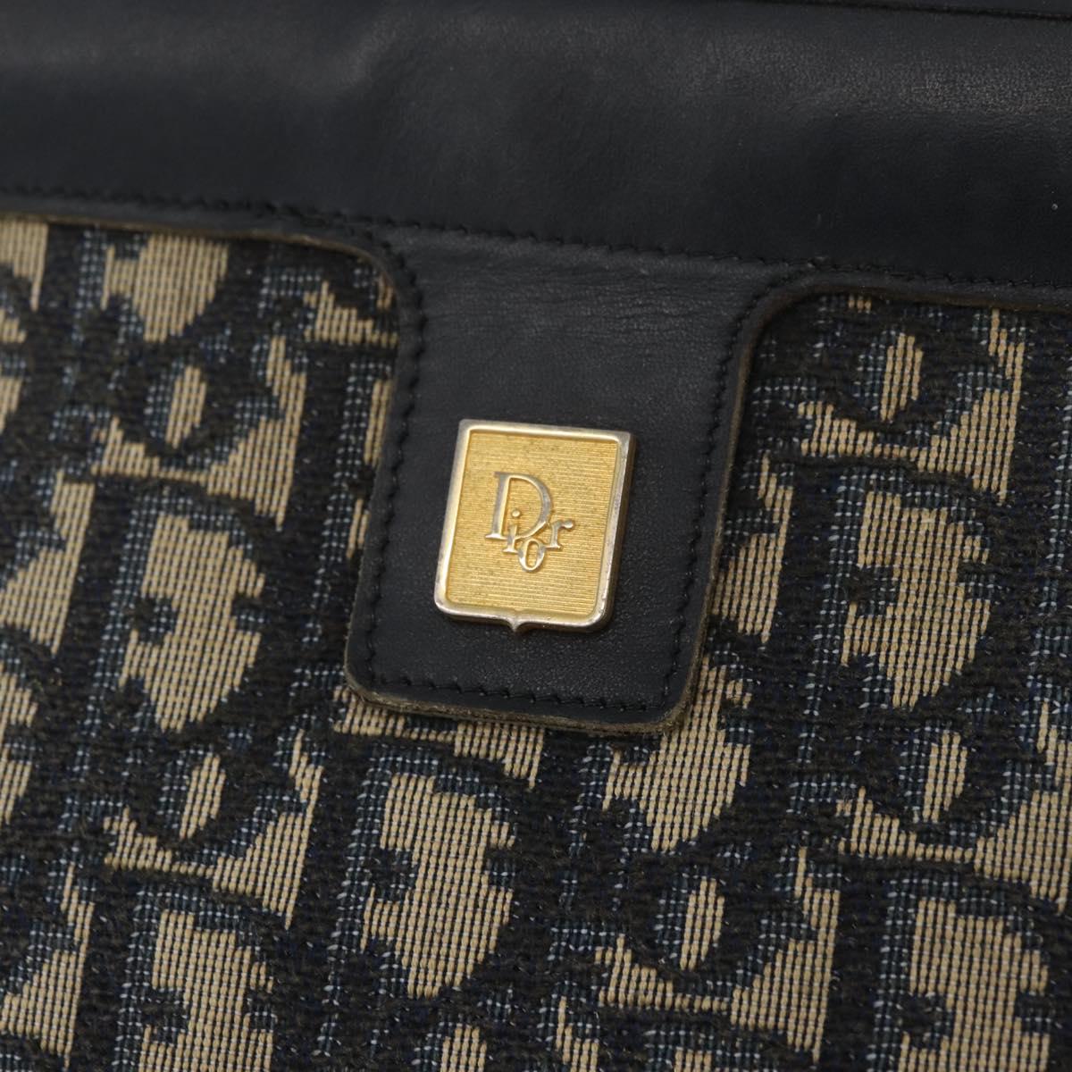 Christian Dior Trotter Canvas Clutch Bag Navy Gold Auth 174597