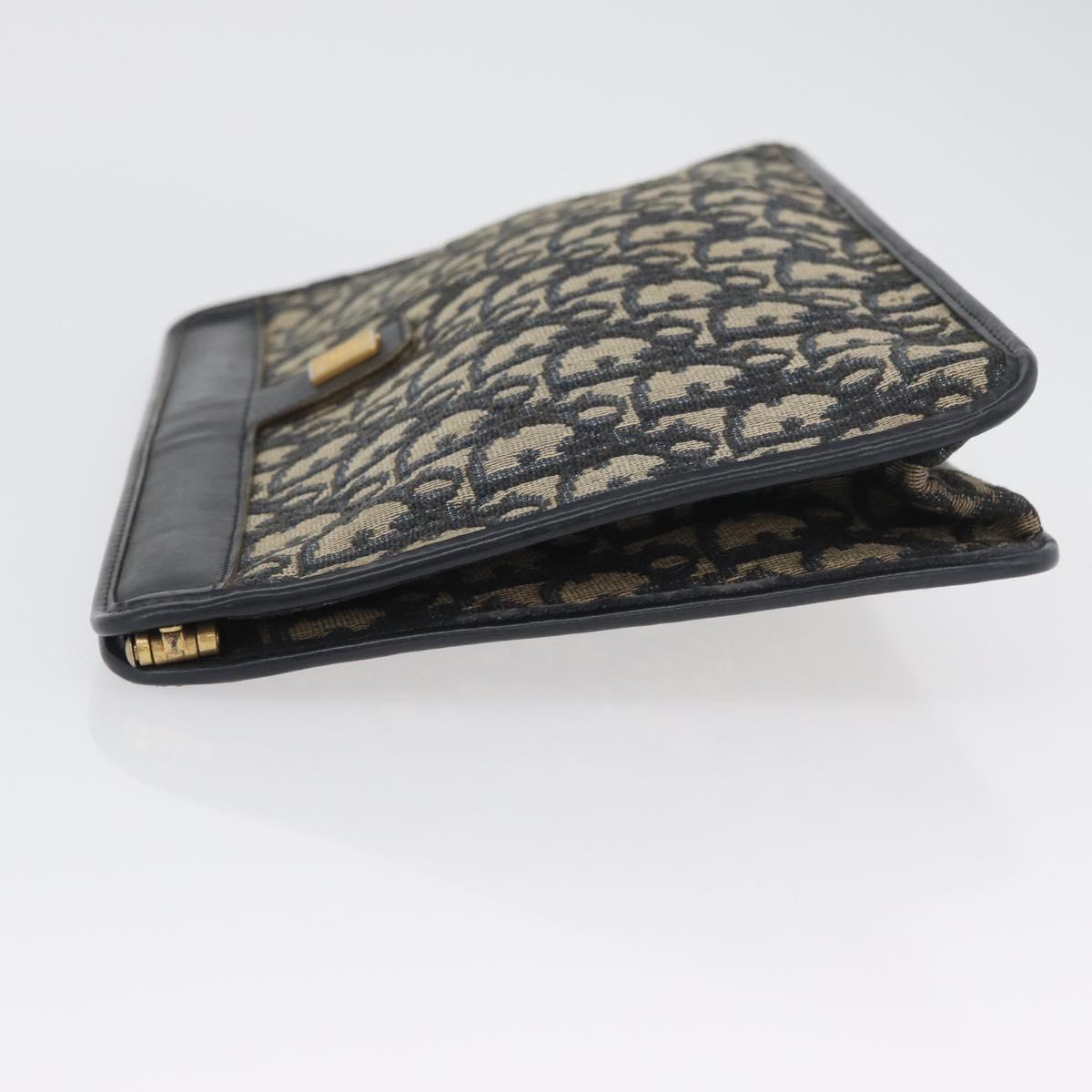 Christian Dior Trotter Canvas Clutch Bag Navy Gold Auth 174597