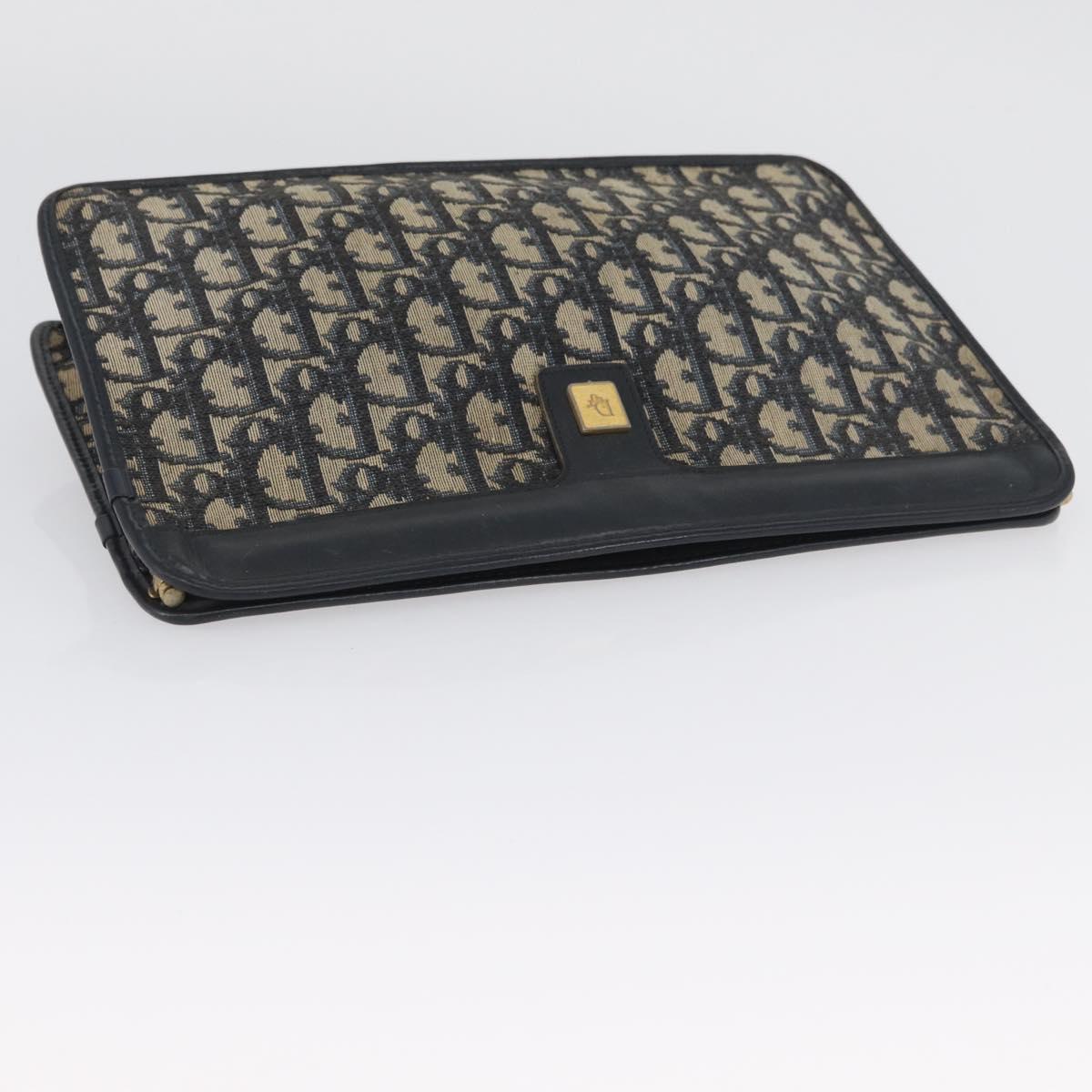 Christian Dior Trotter Canvas Clutch Bag Navy Gold Auth 174597