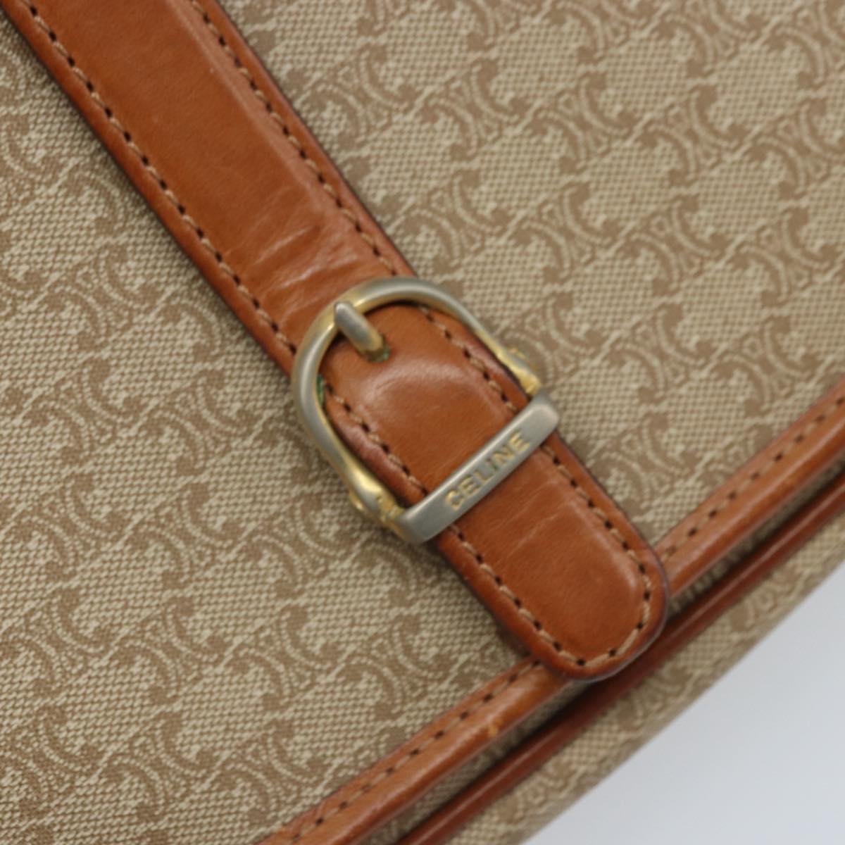 CELINE Macadam Canvas Shoulder Bag PVC Beige Gold Auth 174598