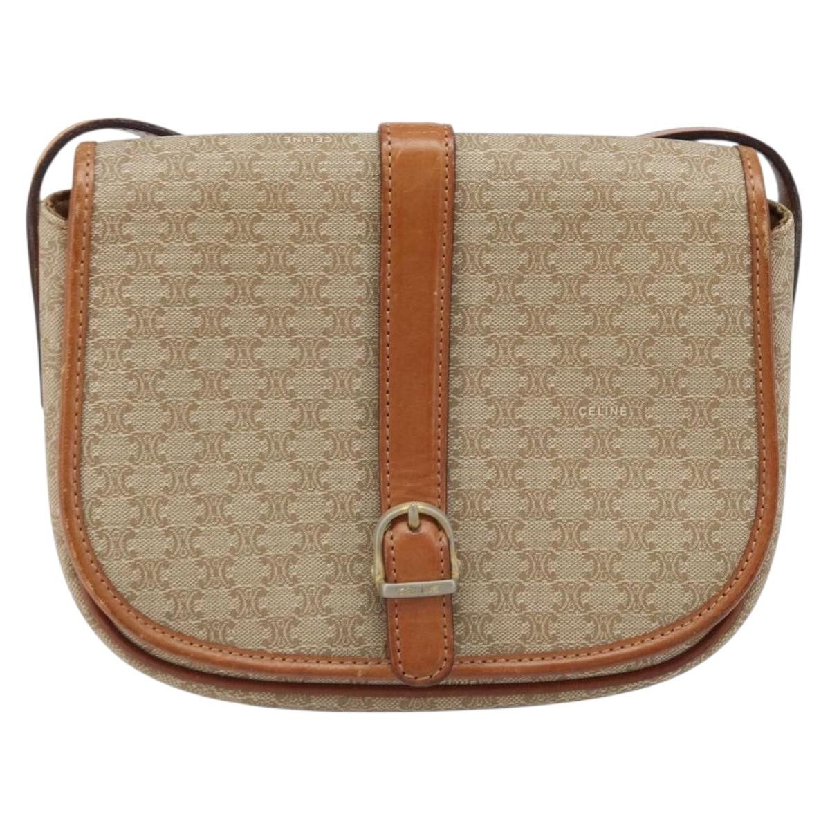 CELINE Macadam Canvas Shoulder Bag PVC Beige Gold Auth 174598