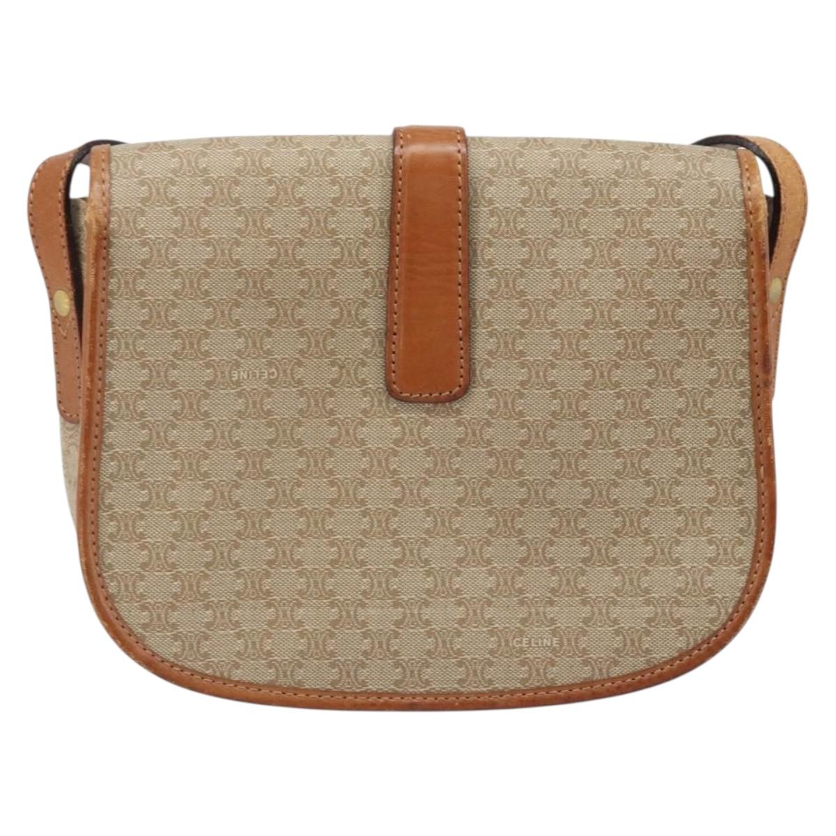 CELINE Macadam Canvas Shoulder Bag PVC Beige Gold Auth 174598