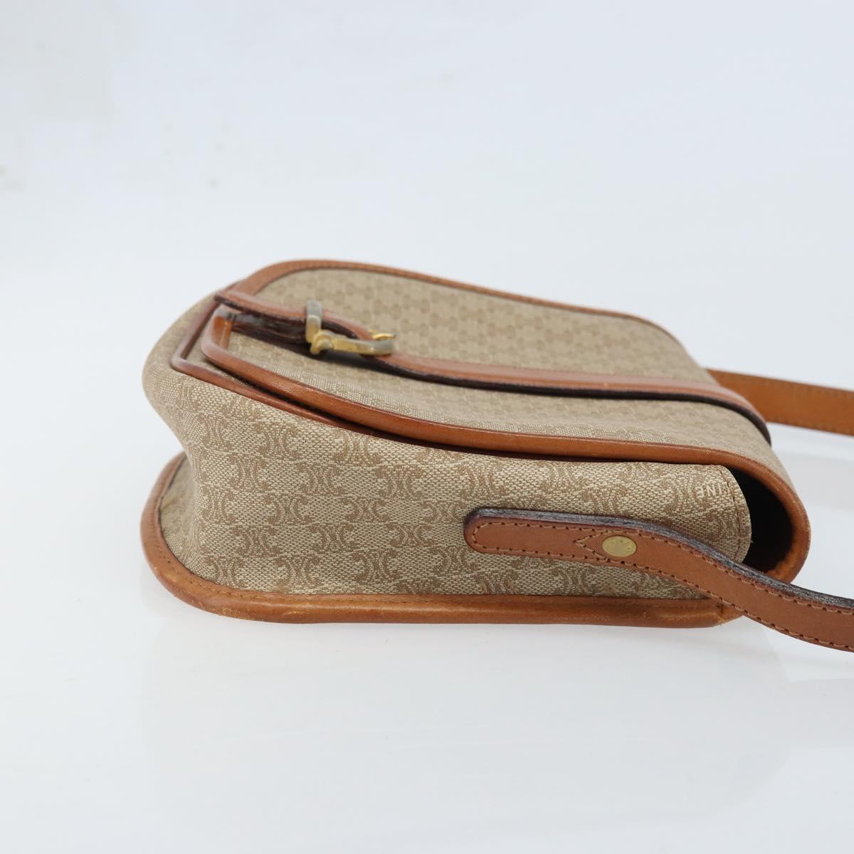 CELINE Macadam Canvas Shoulder Bag PVC Beige Gold Auth 174598