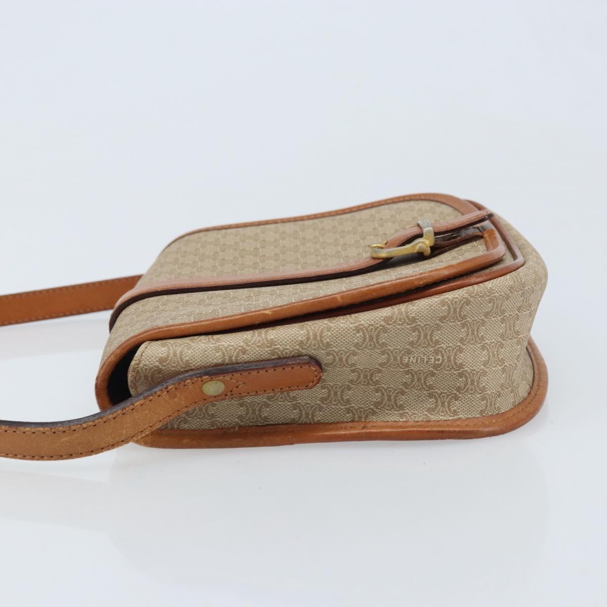CELINE Macadam Canvas Shoulder Bag PVC Beige Gold Auth 174598