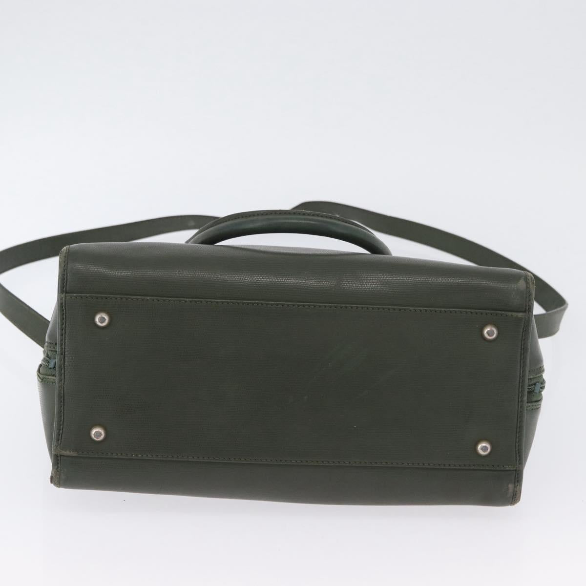 CELINE Hand Bag Leather Khaki Gold Auth 174600