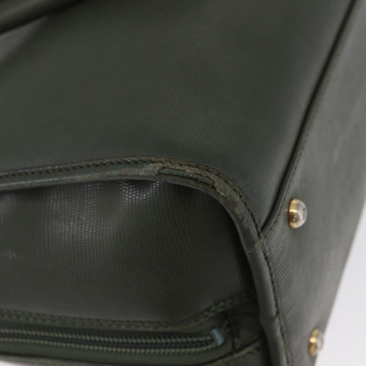 CELINE Hand Bag Leather Khaki Gold Auth 174600