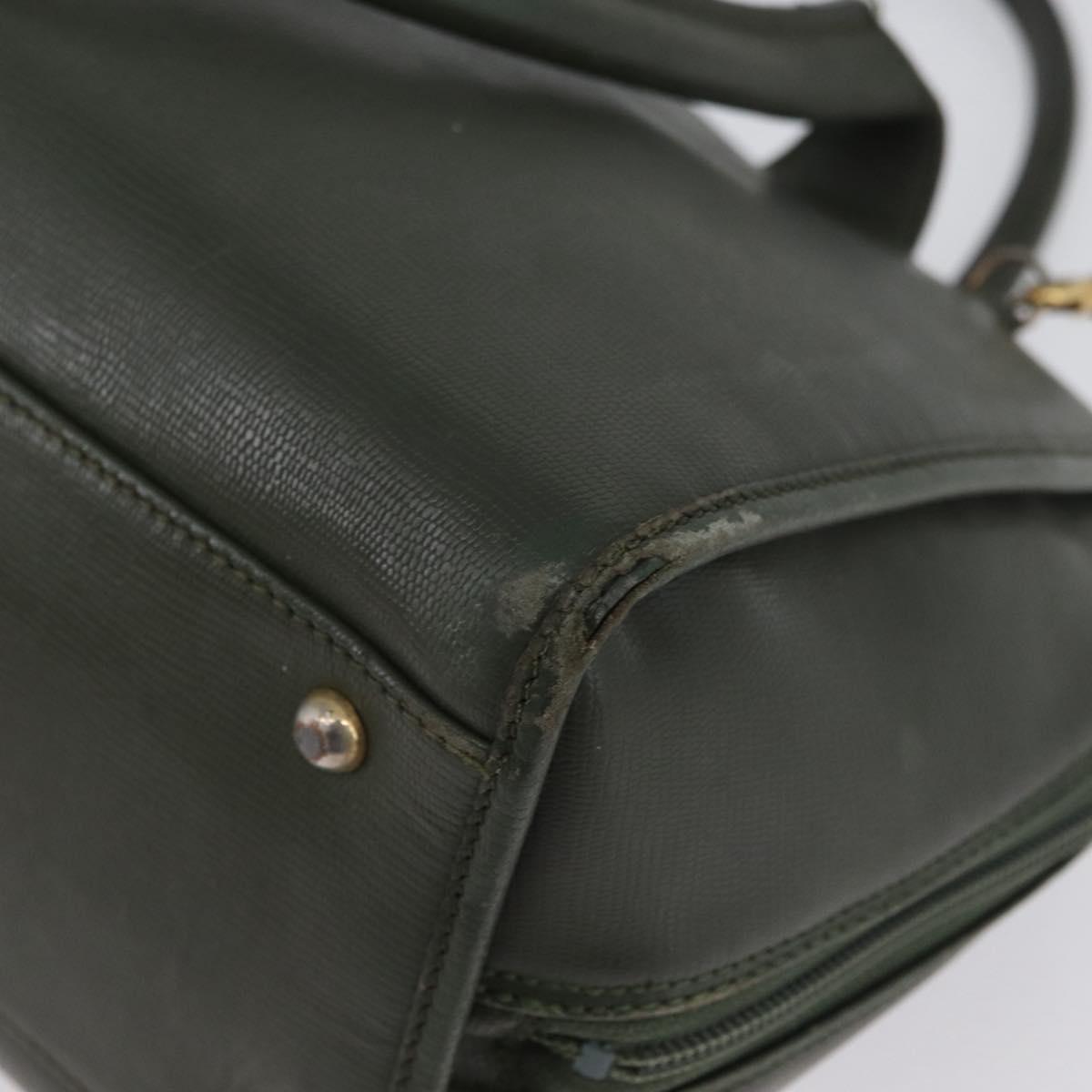 CELINE Hand Bag Leather Khaki Gold Auth 174600