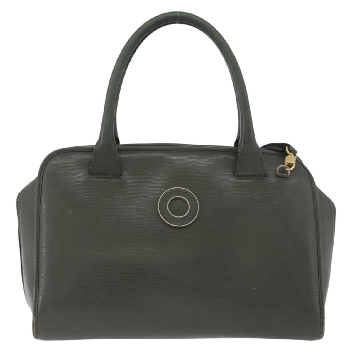 CELINE Hand Bag Leather Khaki Gold Auth 174600