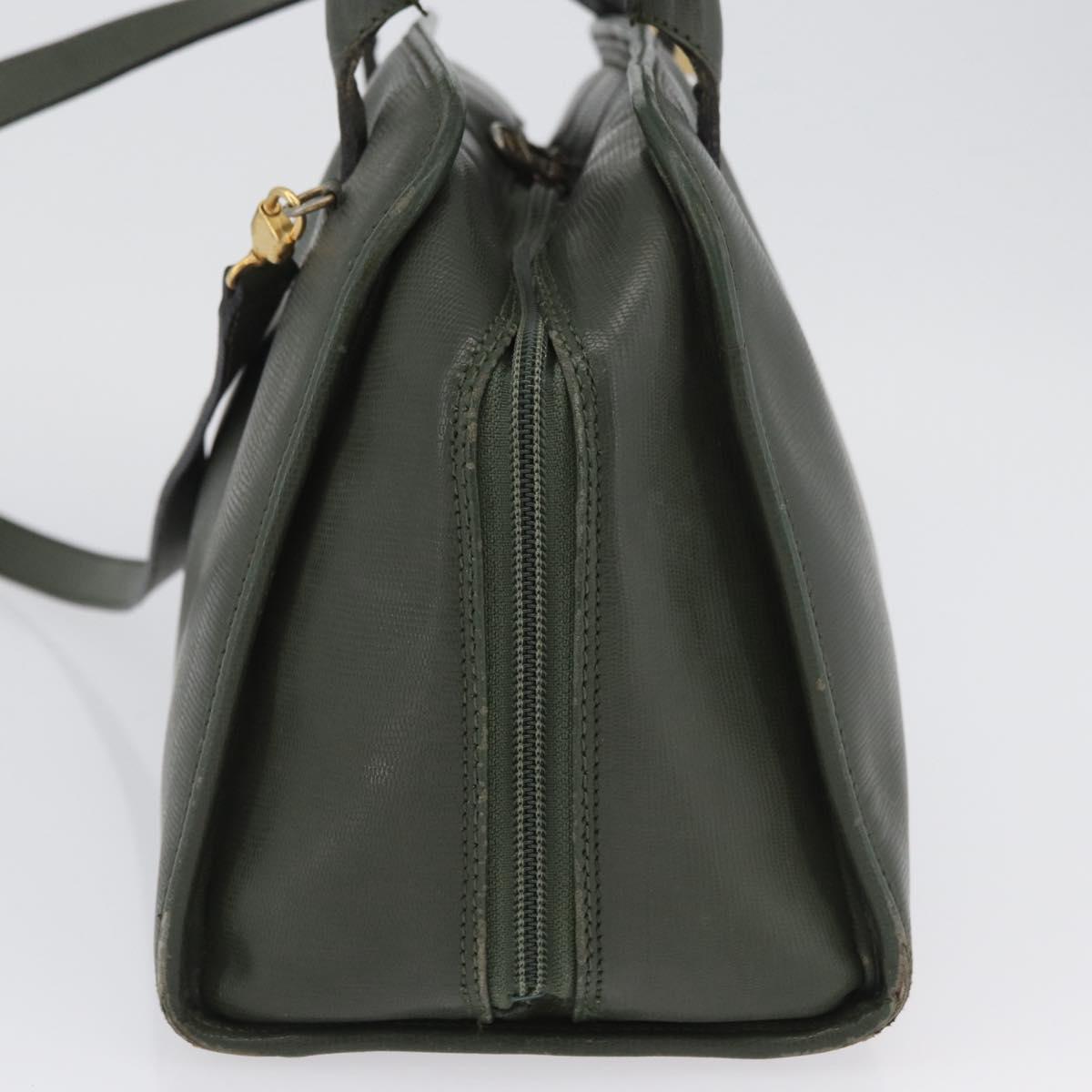 CELINE Hand Bag Leather Khaki Gold Auth 174600