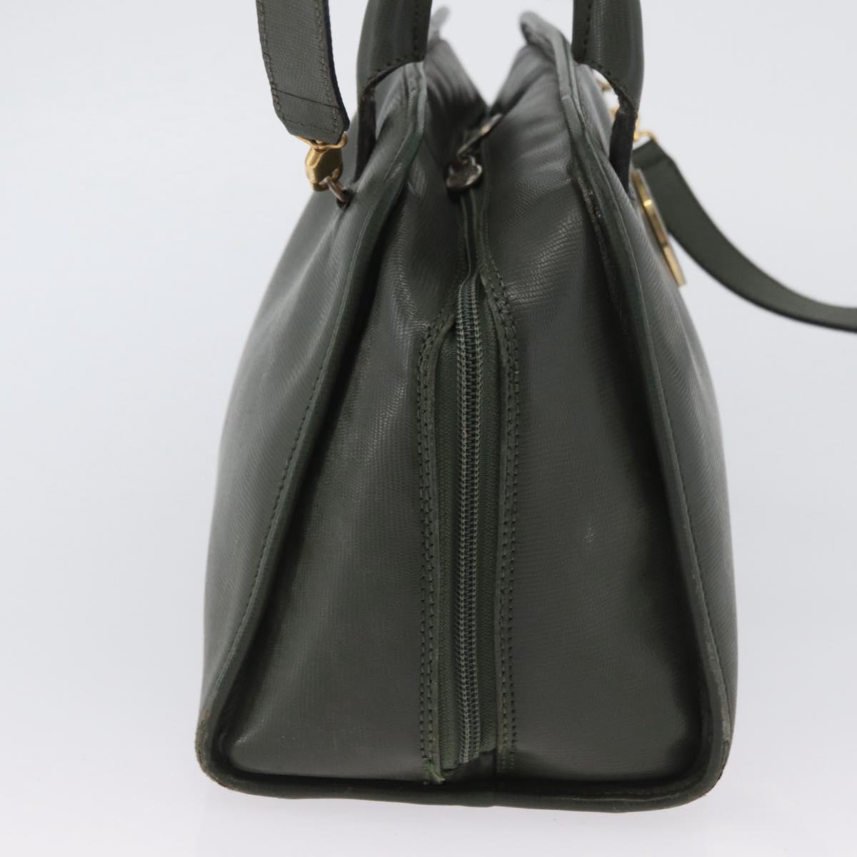 CELINE Hand Bag Leather Khaki Gold Auth 174600