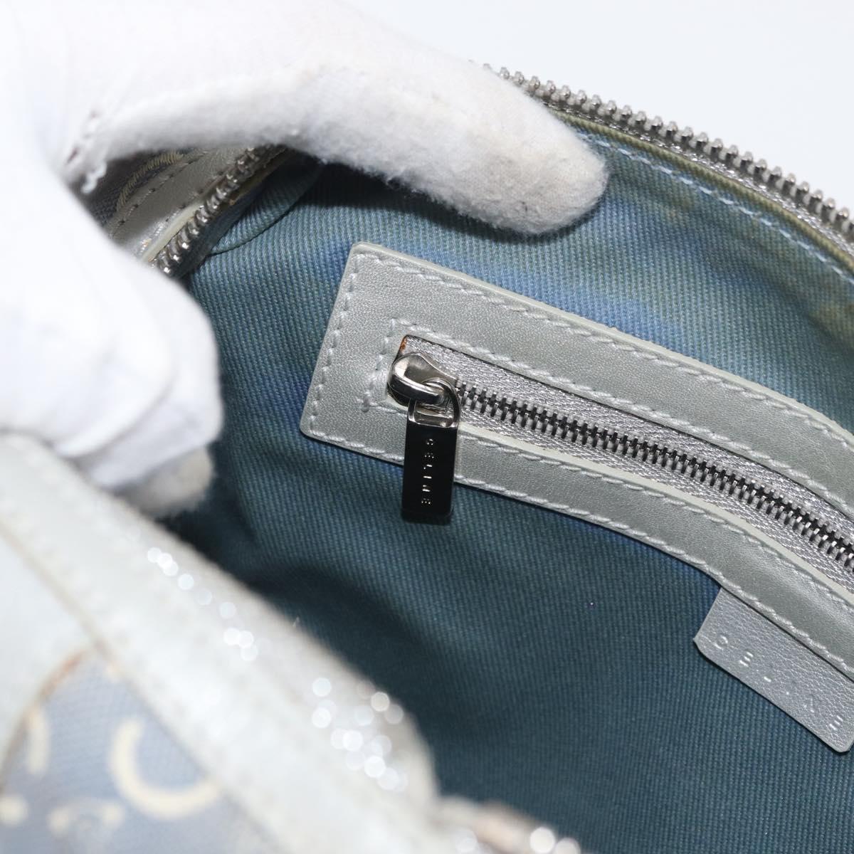 CELINE C Macadam Canvas Hand Bag Light Blue Silver Auth 174602A