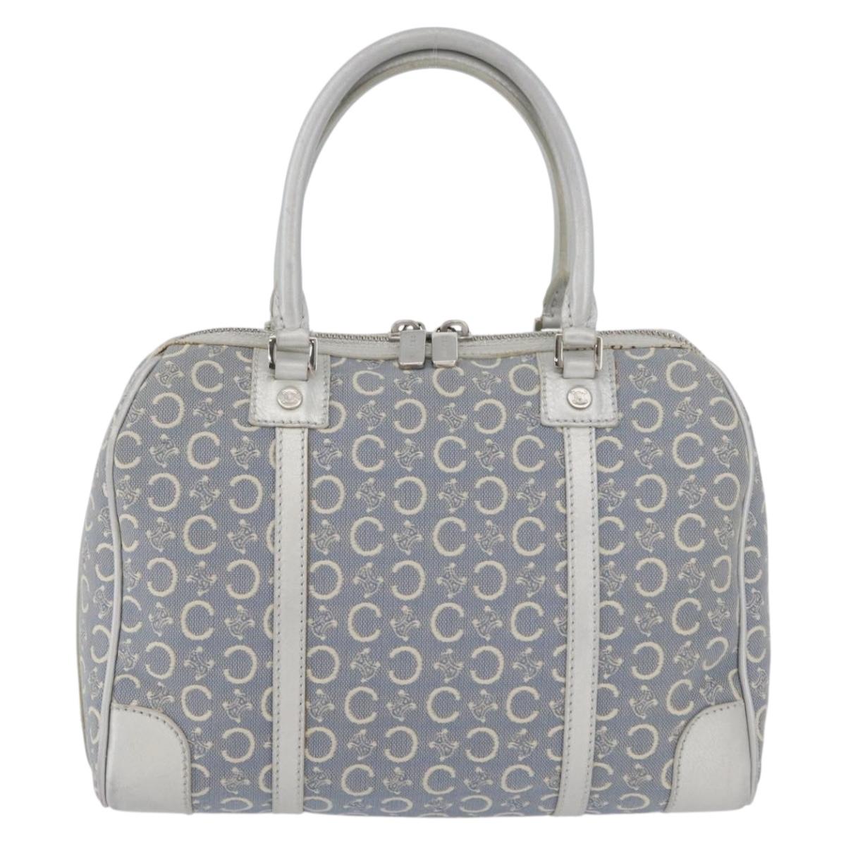 CELINE C Macadam Canvas Hand Bag Light Blue Silver Auth 174602A