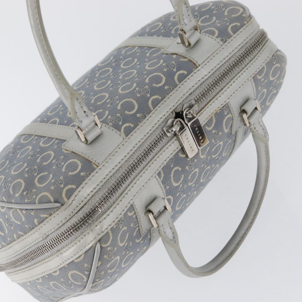 CELINE C Macadam Canvas Hand Bag Light Blue Silver Auth 174602A