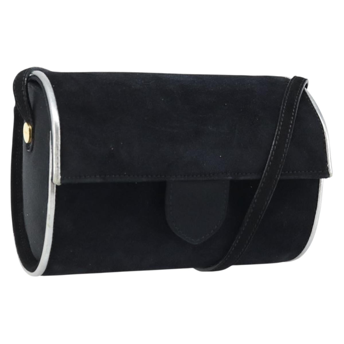 Salvatore Ferragamo Shoulder Bag Suede Black Silver gold Auth 174603