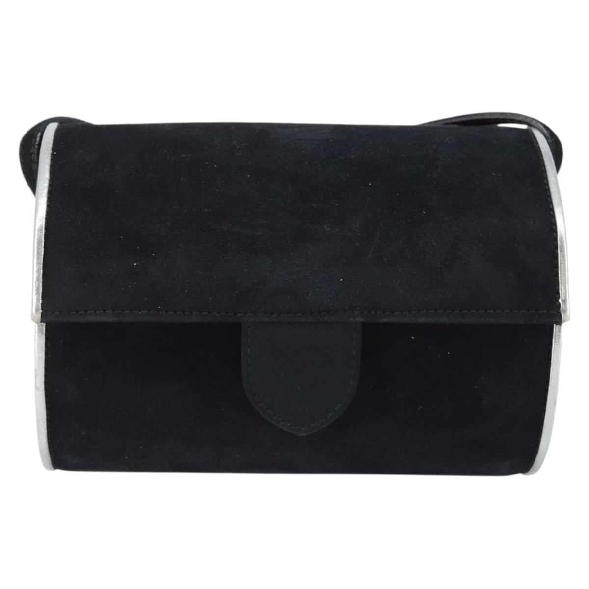 Salvatore Ferragamo Shoulder Bag Suede Black Silver gold Auth 174603