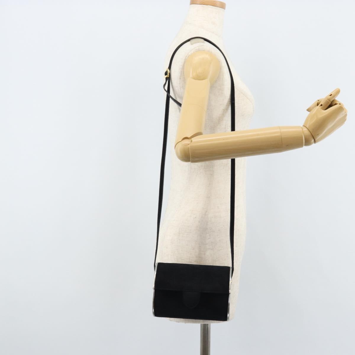 Salvatore Ferragamo Shoulder Bag Suede Black Silver gold Auth 174603