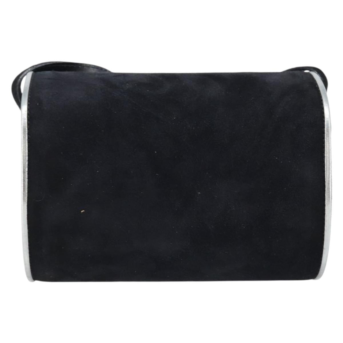 Salvatore Ferragamo Shoulder Bag Suede Black Silver gold Auth 174603