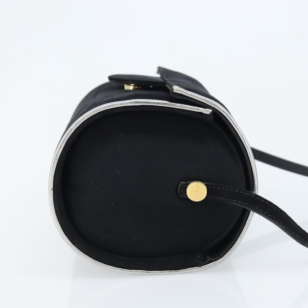 Salvatore Ferragamo Shoulder Bag Suede Black Silver gold Auth 174603