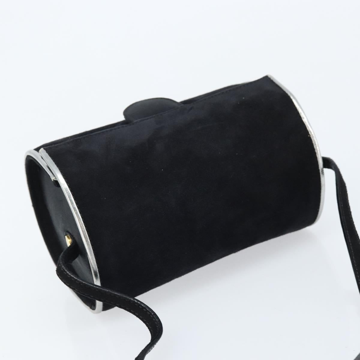 Salvatore Ferragamo Shoulder Bag Suede Black Silver gold Auth 174603