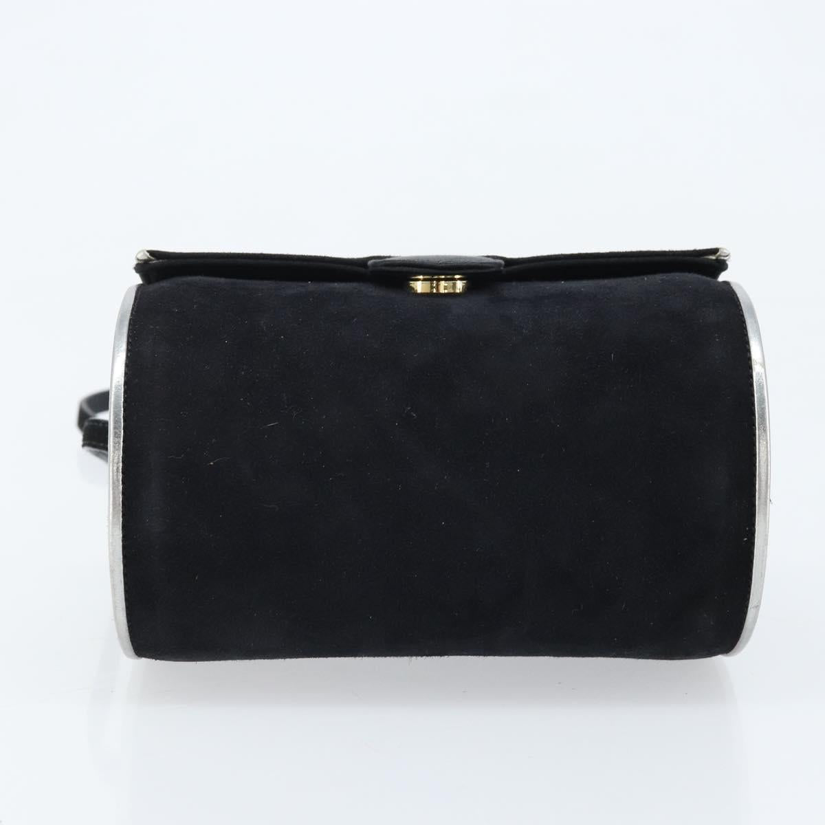 Salvatore Ferragamo Shoulder Bag Suede Black Silver gold Auth 174603