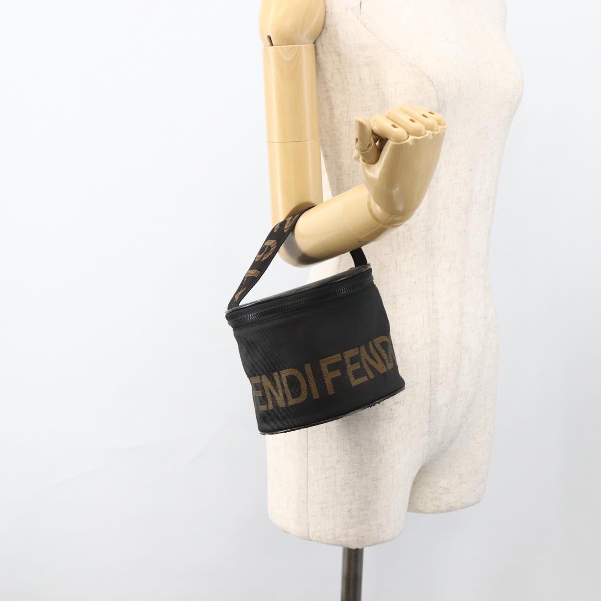 FENDI Hand Bag Black Gold Auth 174605