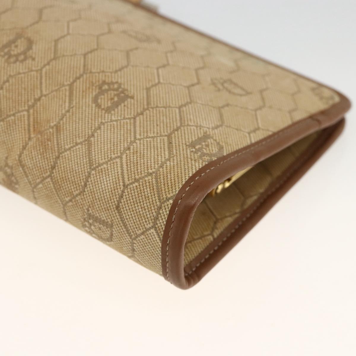 Christian Dior Honeycomb Canvas Clutch Bag Beige Gold Auth 174606