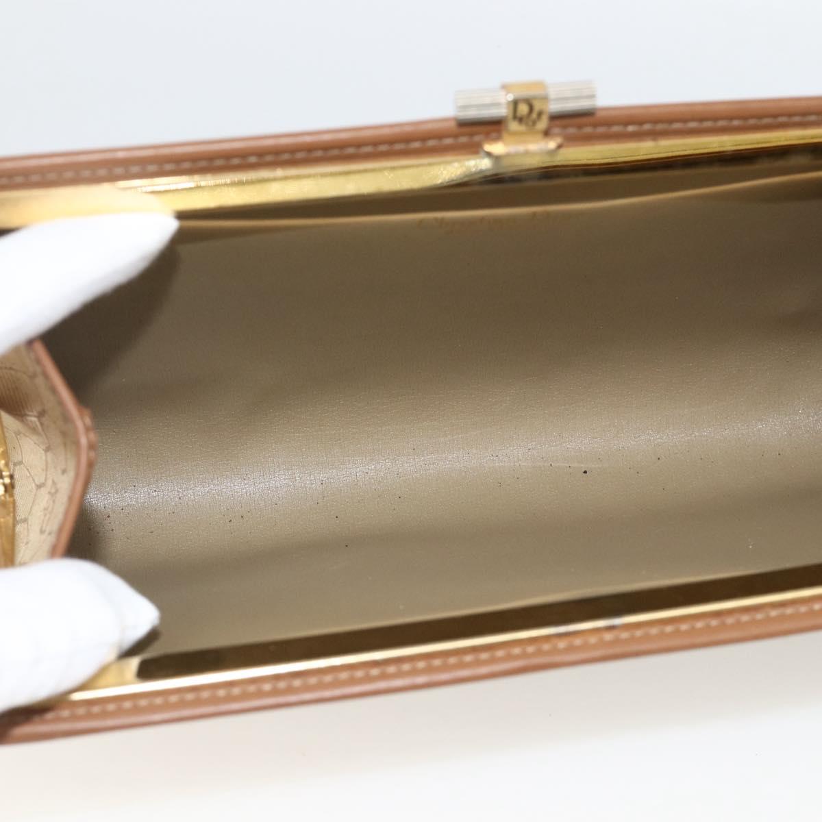 Christian Dior Honeycomb Canvas Clutch Bag Beige Gold Auth 174606