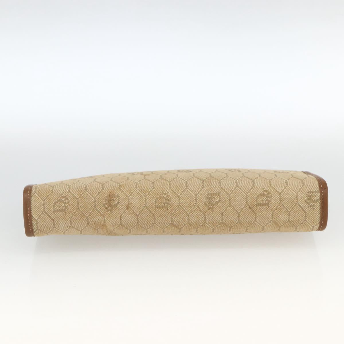 Christian Dior Honeycomb Canvas Clutch Bag Beige Gold Auth 174606