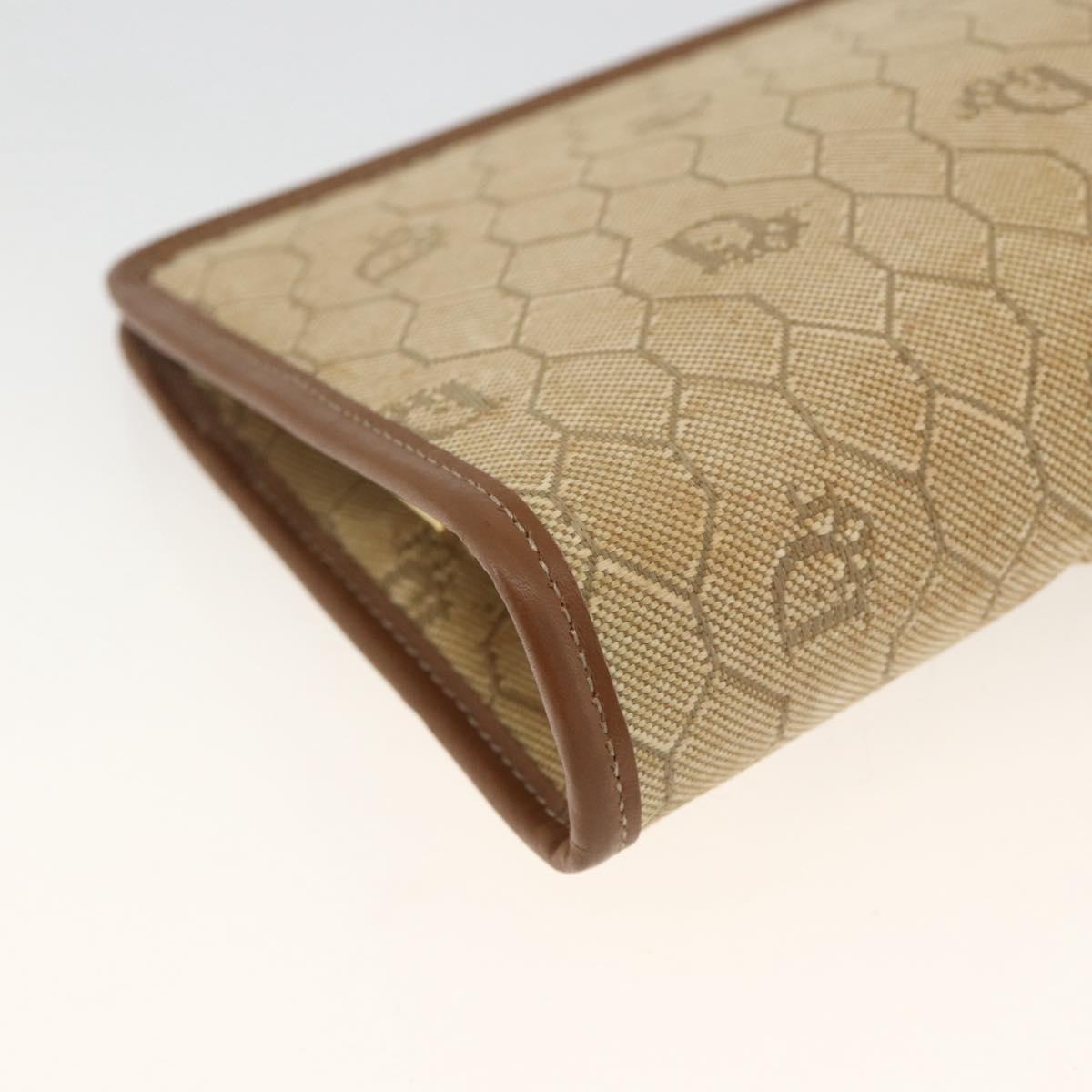 Christian Dior Honeycomb Canvas Clutch Bag Beige Gold Auth 174606