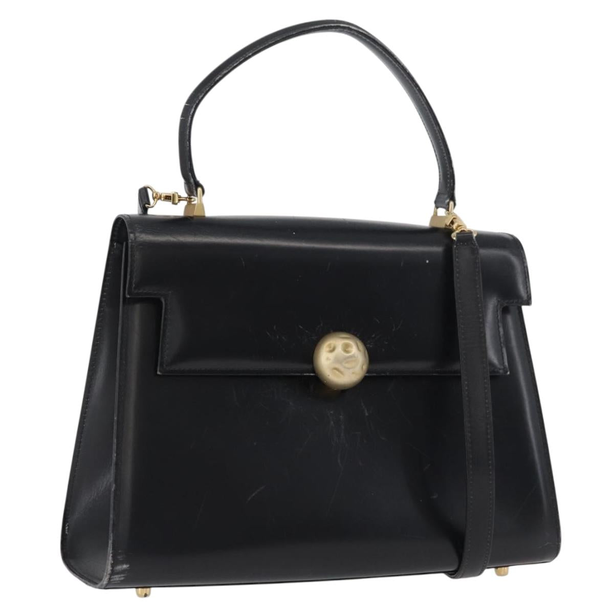 FENDI Hand Bag Leather 2way Black Gold Auth 174607